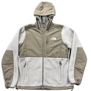 The North Face Denali Jacket Women M Grey Olive Polartec Fleece Full Zip Hiking